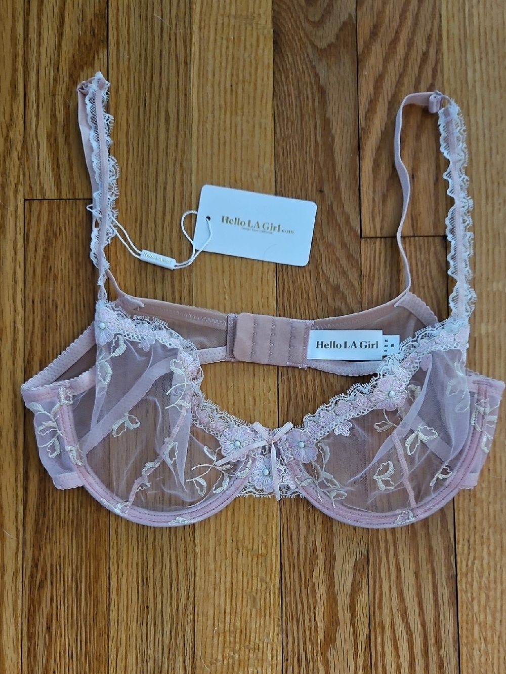 NWT Hello LA Girl Pale Pink Sheer Floral Lace Underwire Bra - SIZE 36B